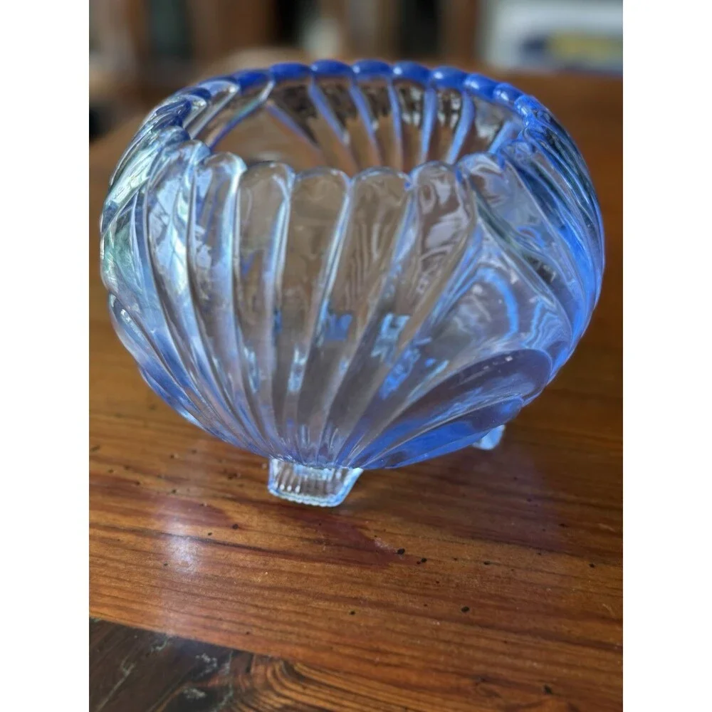 Vintage Elegant Glass Cambridge Blue Caprice Footed Rose Bowl 4.5